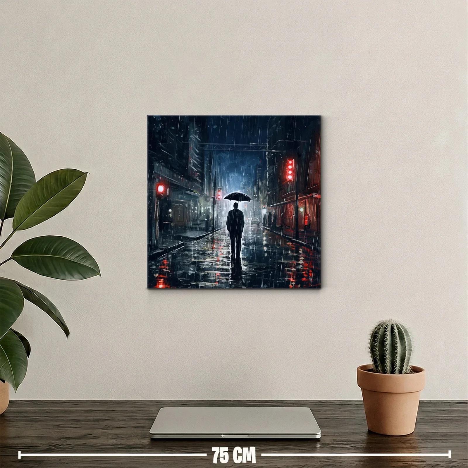 Figura solitaria bajo la lluvia en ciudad nocturna — miniatura 2
