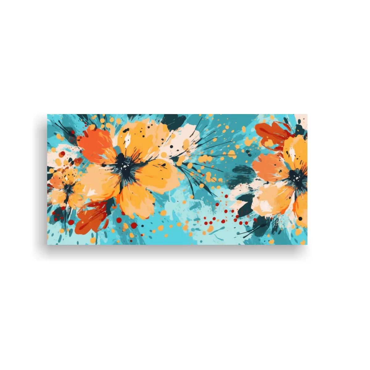 Cuadro de amapolas anaranjadas con fondo turquesa
