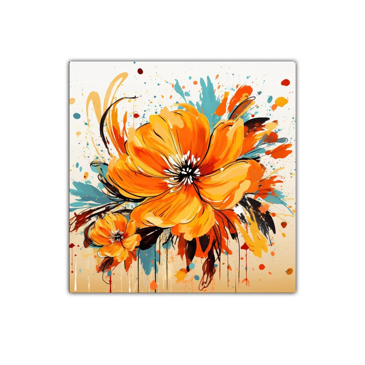 Explosión vibrante de flores en tonos naranjas y azules — imagen principal