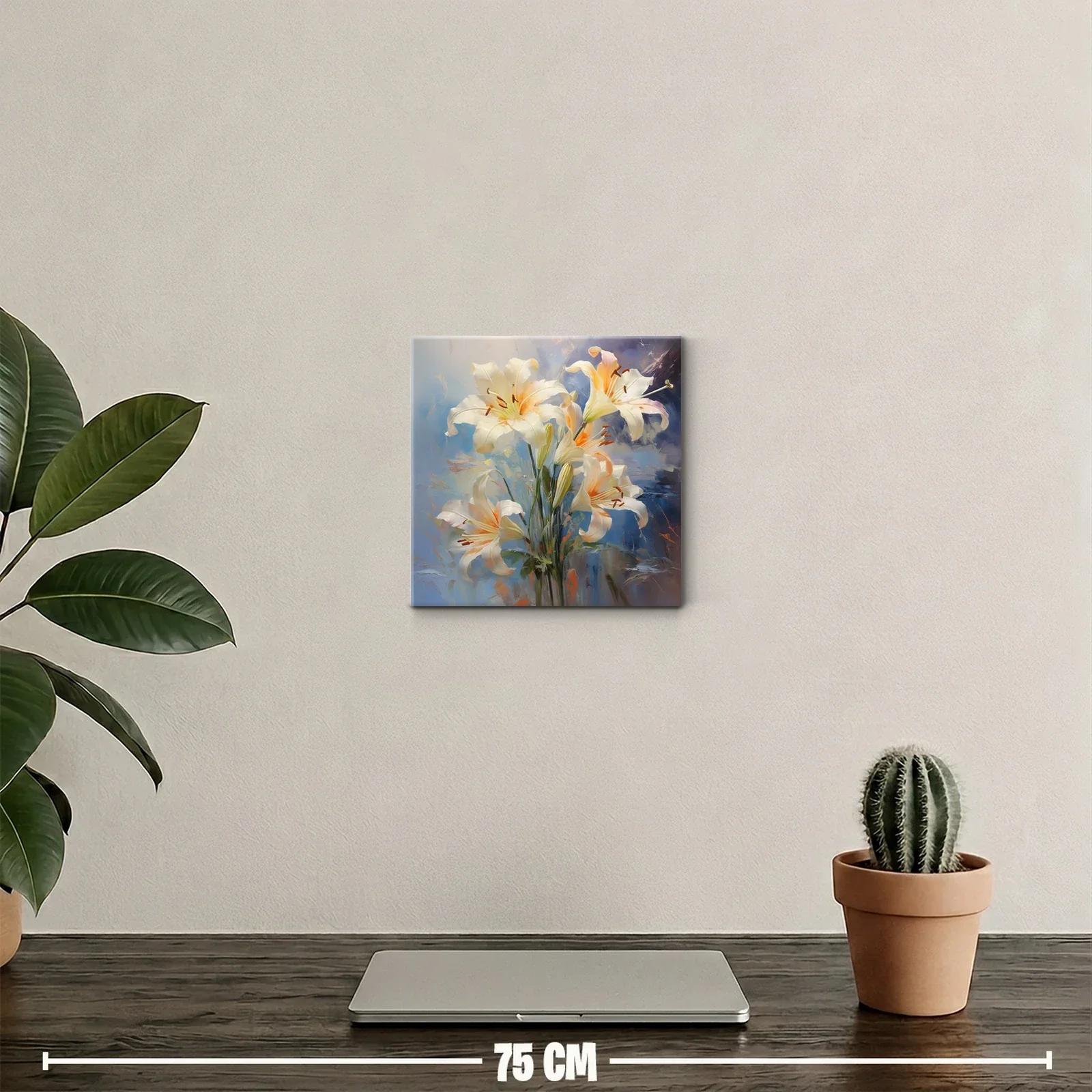 Cuadro decorativo con flores de lirio en tonos suaves y cálidos — miniatura 2