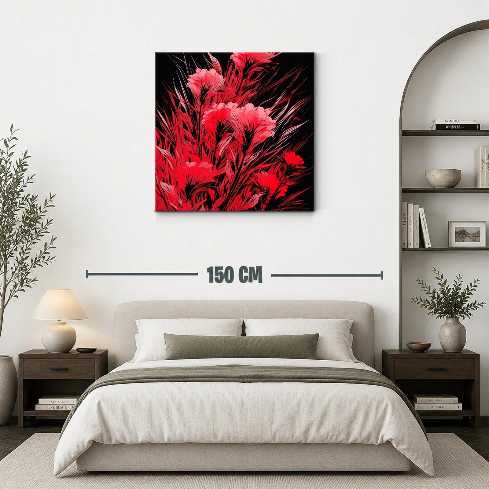Cuadro floral vibrante en tonos rojos y negro — miniatura 3