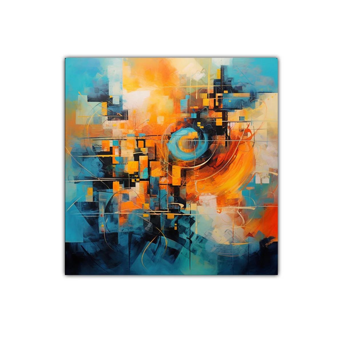 Composición abstracta vibrante en tonos azul y naranja