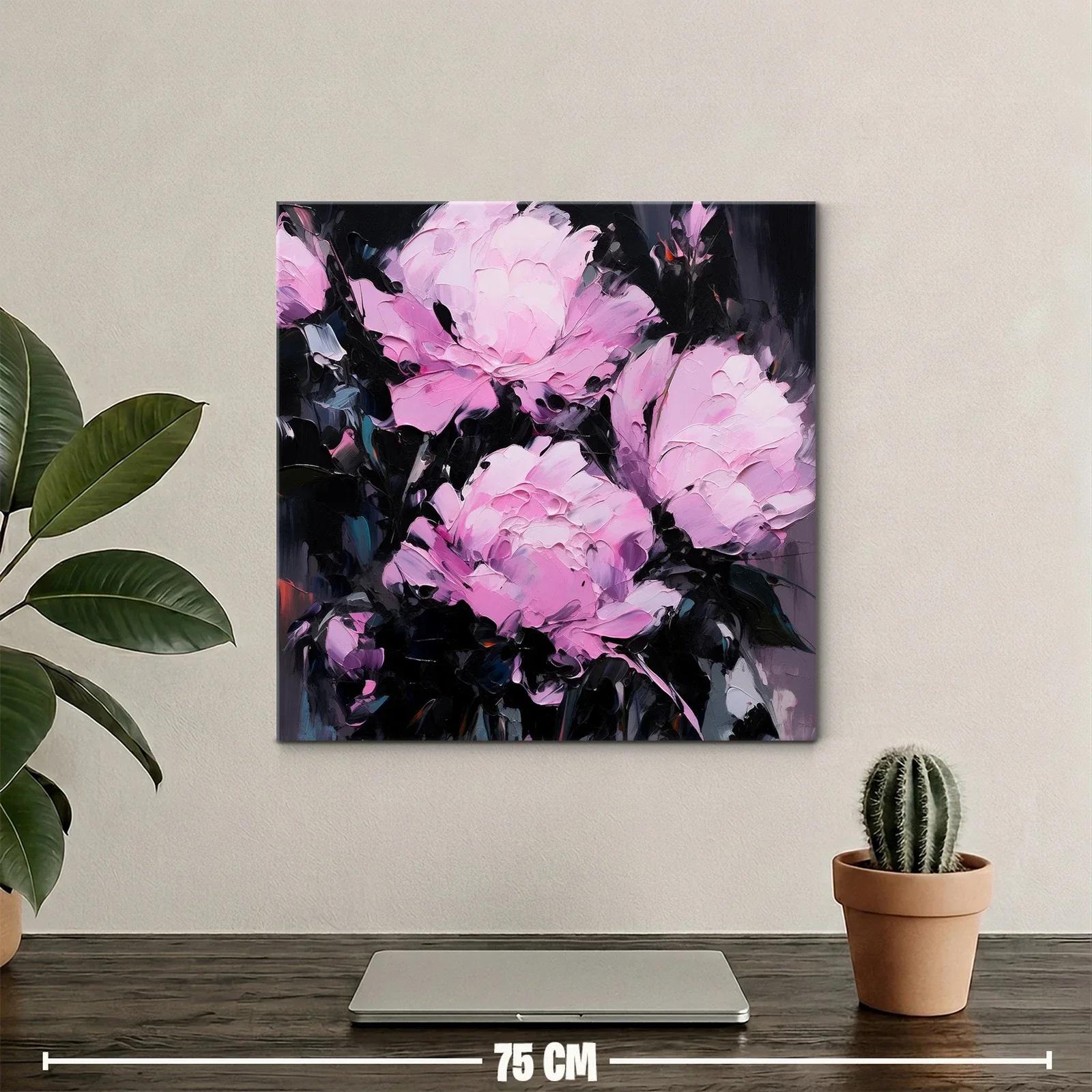 Cuadro floral con peonías en tonos rosas y fondo oscuro — miniatura 2