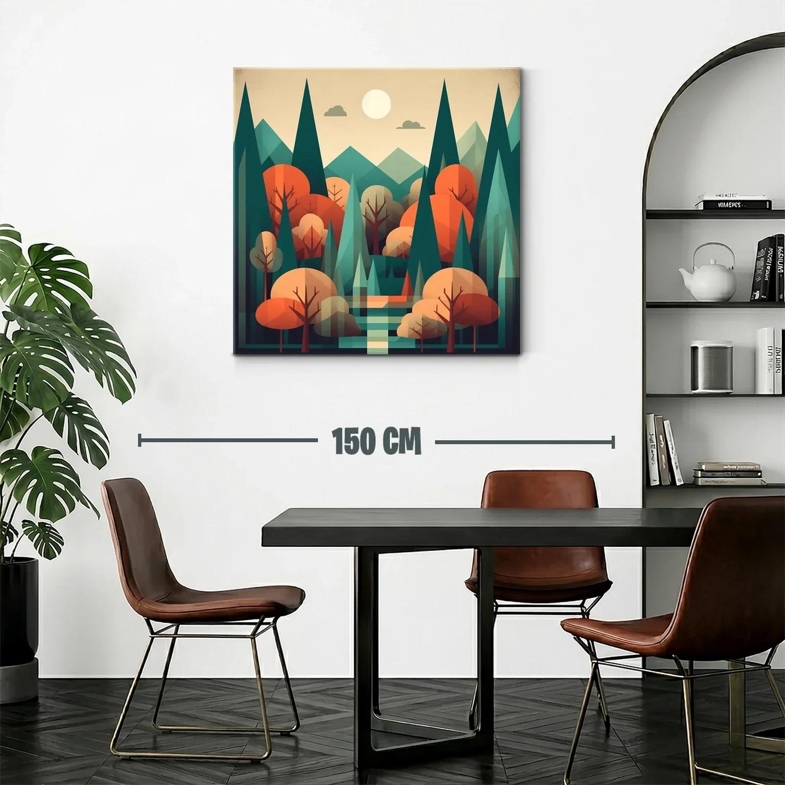 Paisaje geométrico bosque otoñal con tonos cálidos y verdes — miniatura 2