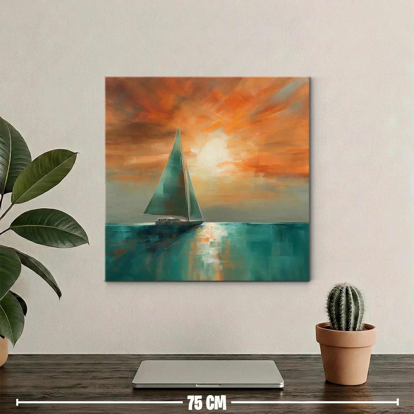 Velero navegando al atardecer con tonos cálidos y marinos — miniatura 2