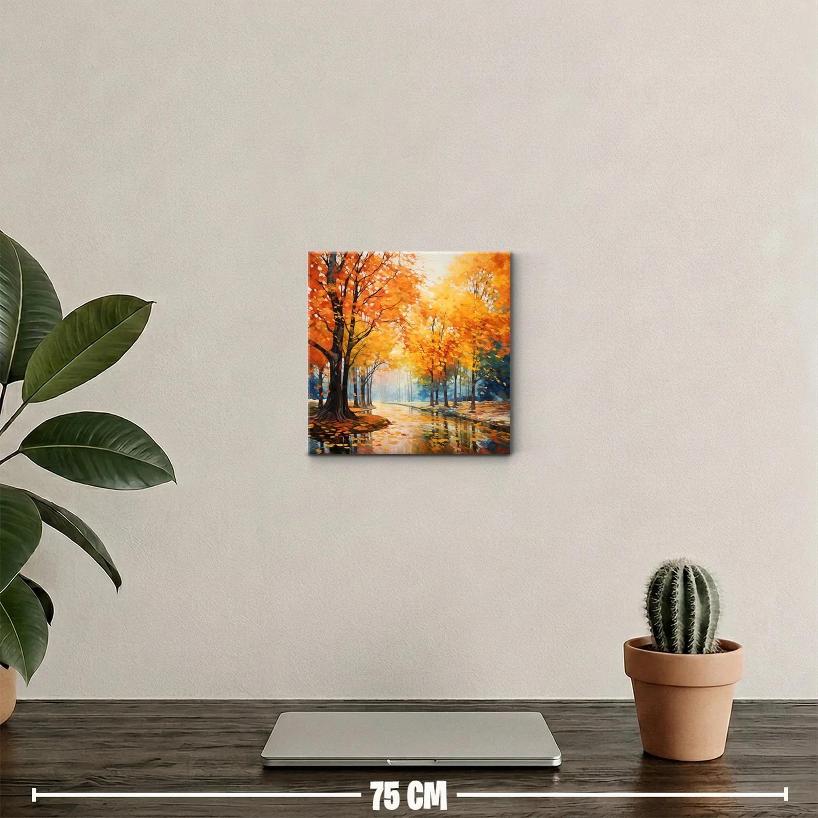 Paisaje otoñal con árboles y reflejos dorados — miniatura 2