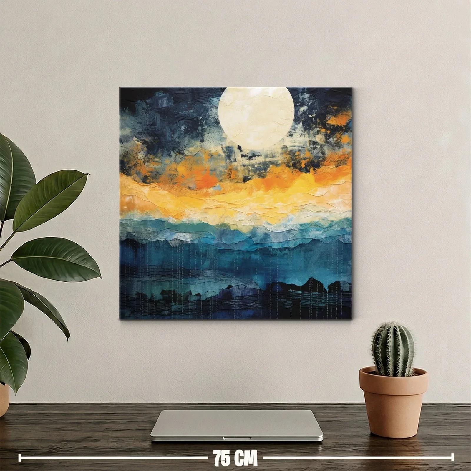 Cuadro abstracto con luna y tonos cálidos y fríos — miniatura 2