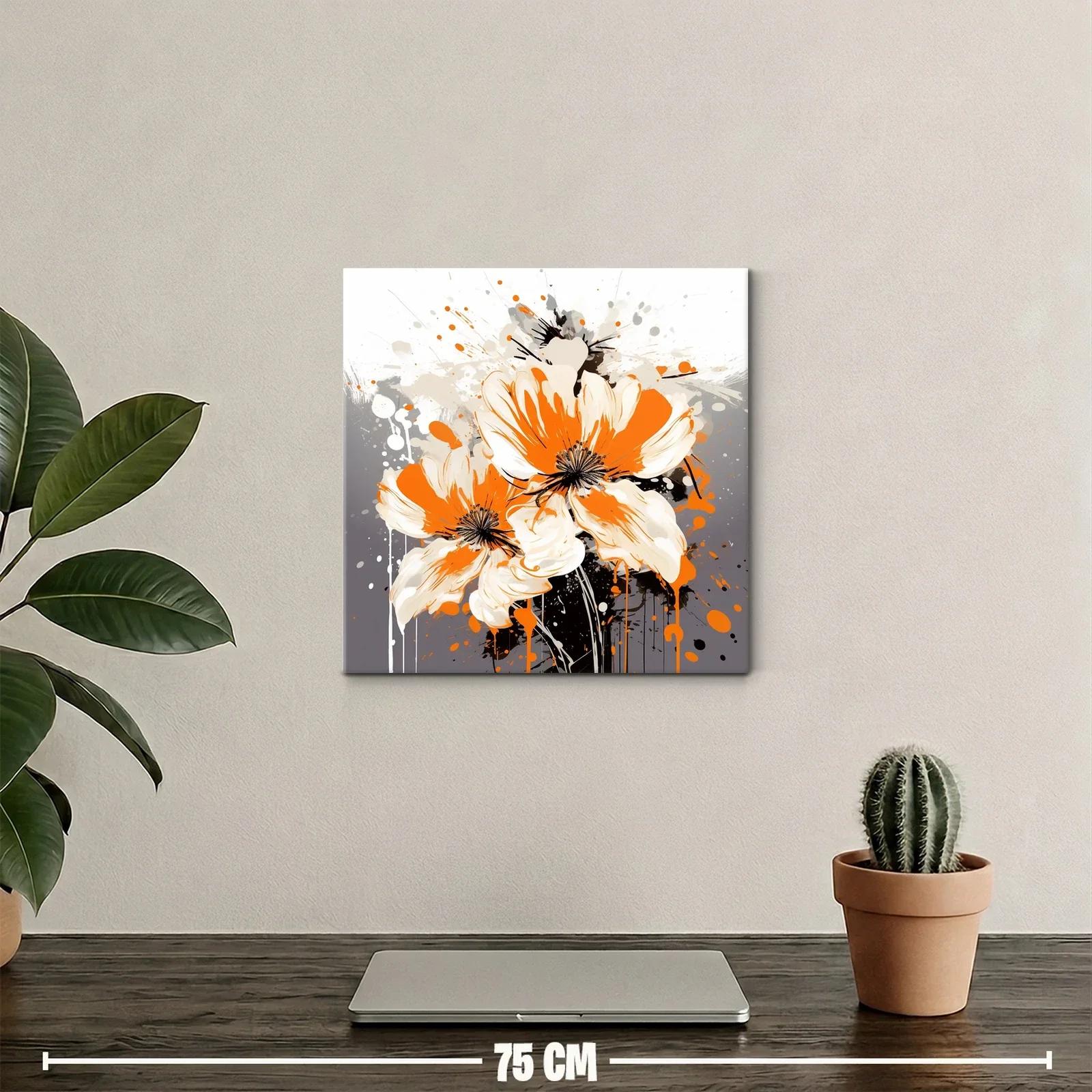 Cuadro moderno con flores vibrantes en tonos naranja y crema — miniatura 2