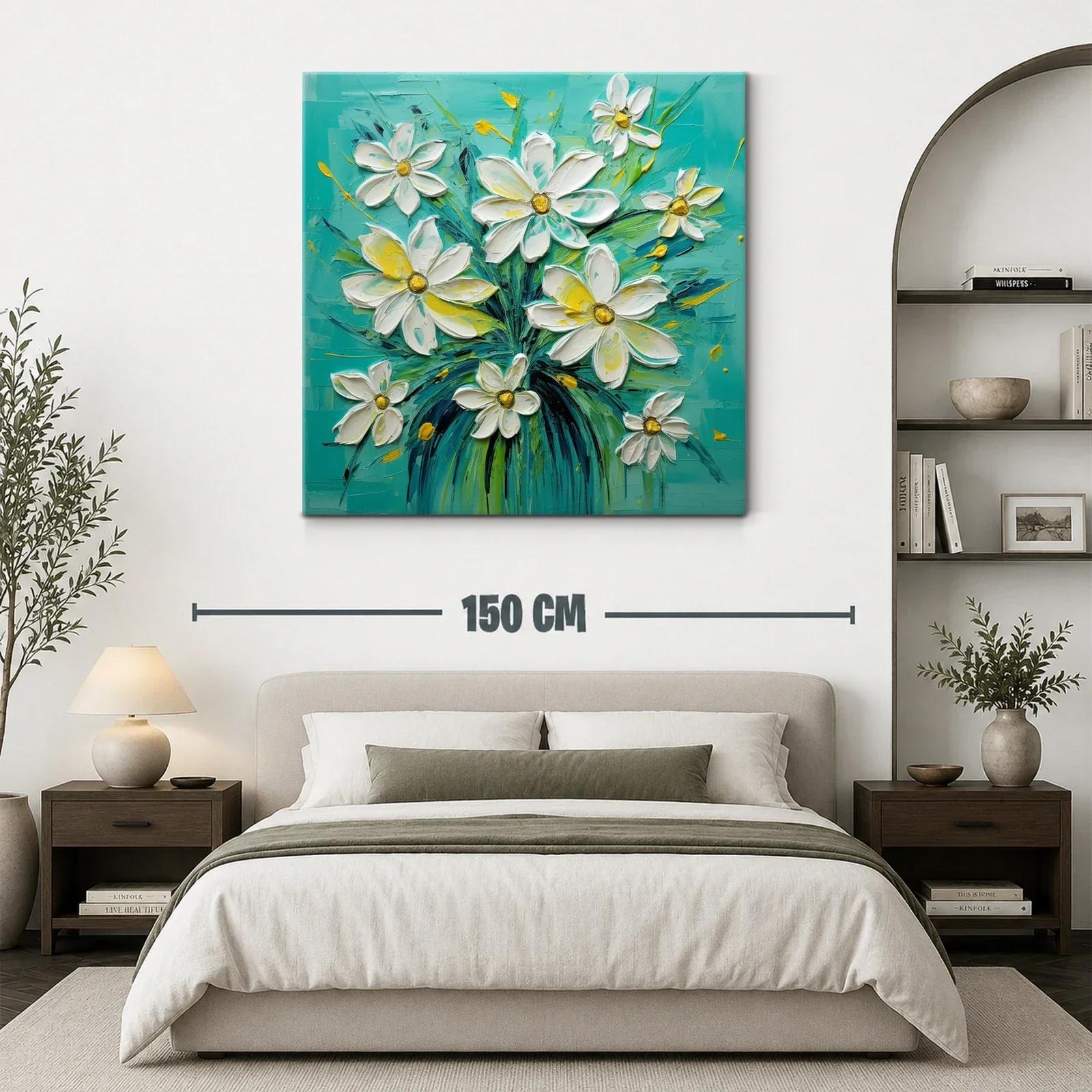 Ramo de flores blancas con fondo turquesa vibrante — miniatura 3