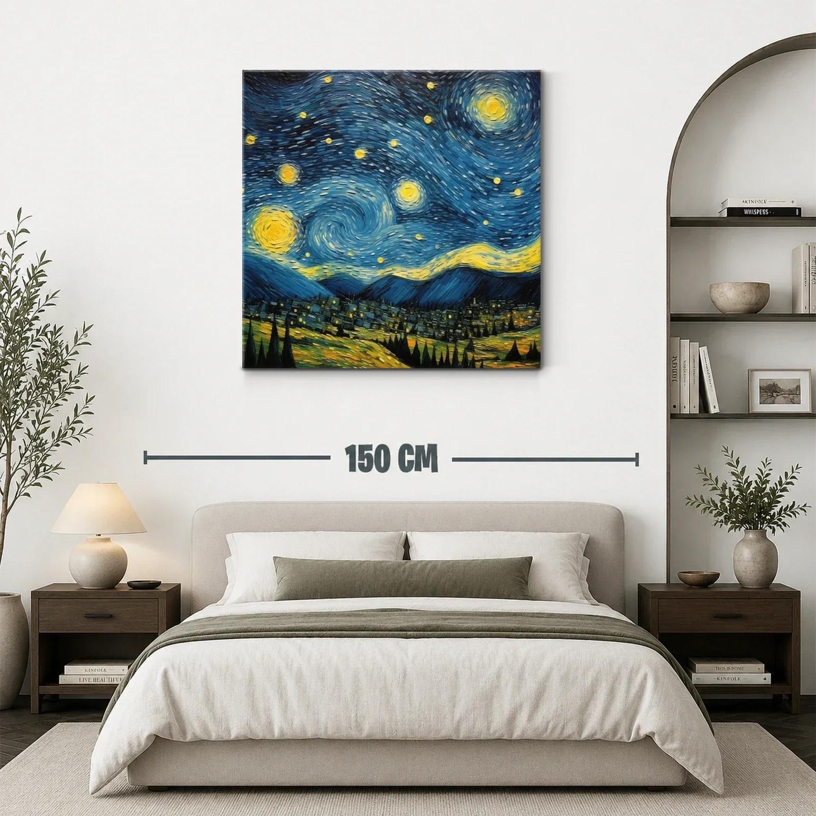 Cielo Nocturno Estrellado con Pueblo y Montañas — miniatura 3