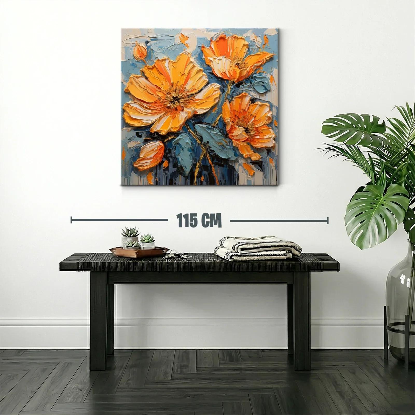 Cuadro floral con vibrantes tonalidades naranjas y azules — miniatura 2