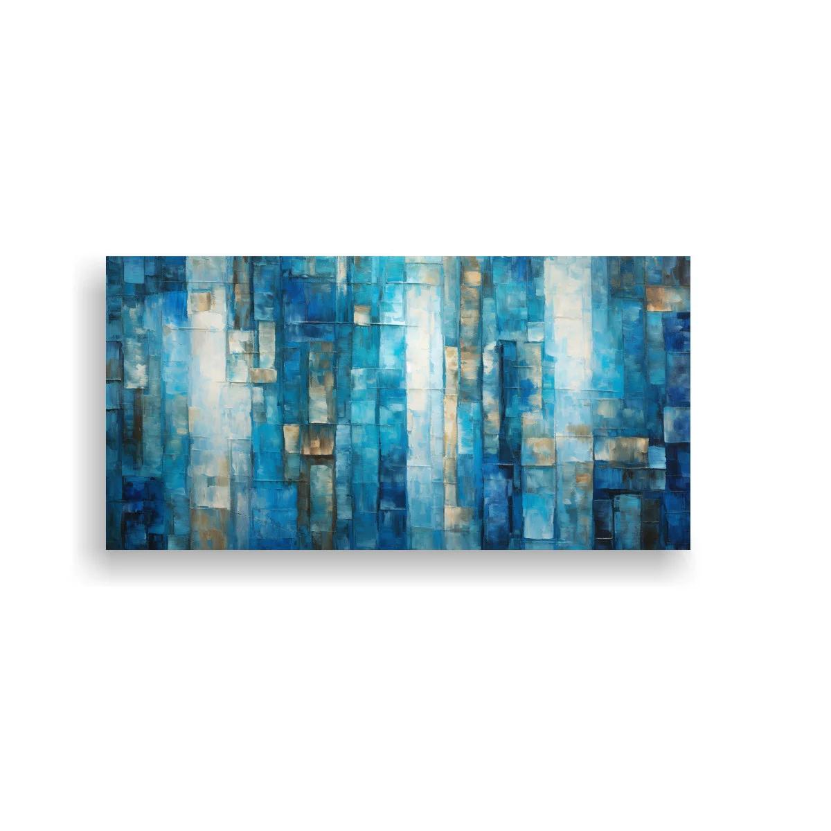 Cuadro abstracto de rectángulos azules en mosaico de capas
