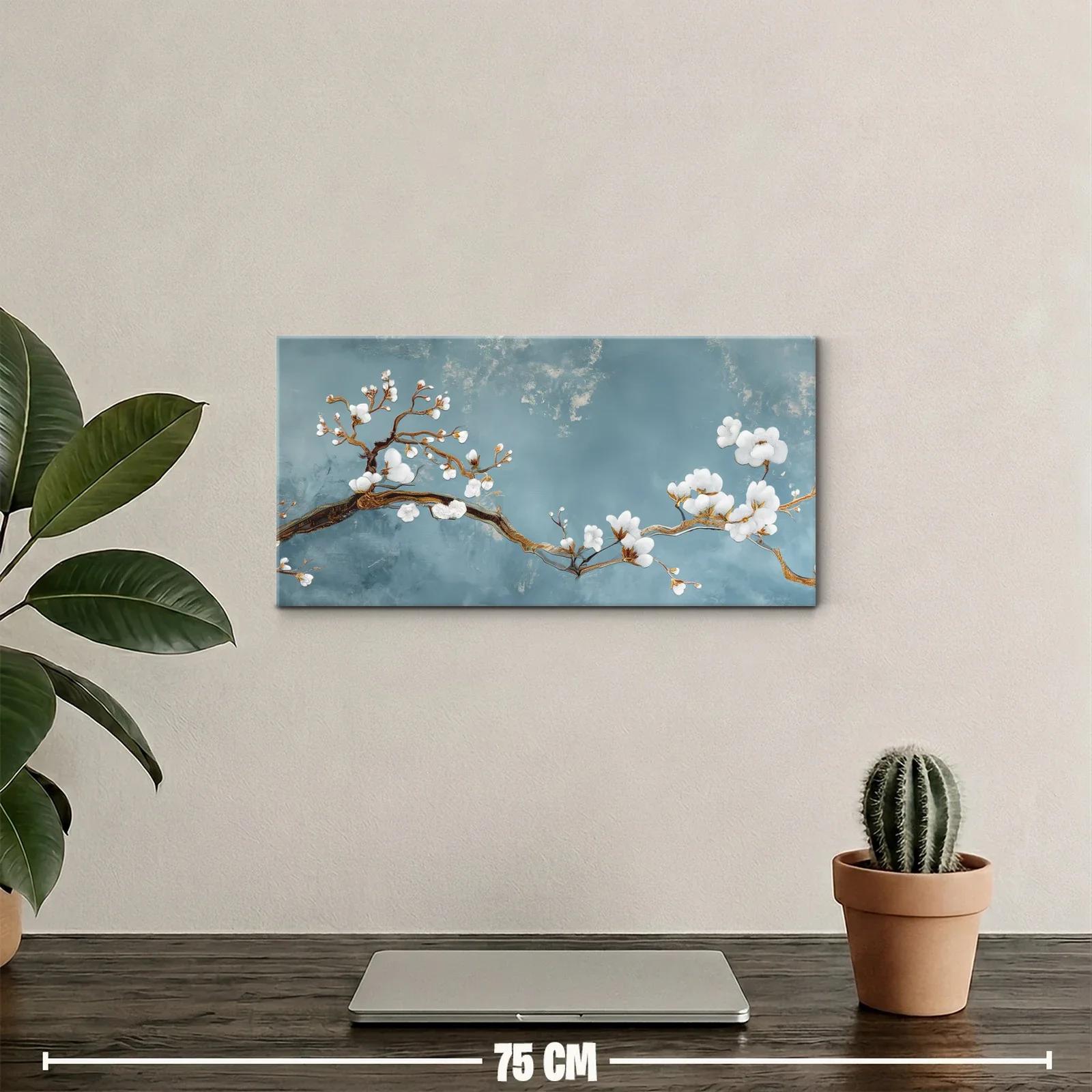 Cuadro rama de flor de cerezo en azul grisáceo — miniatura 2
