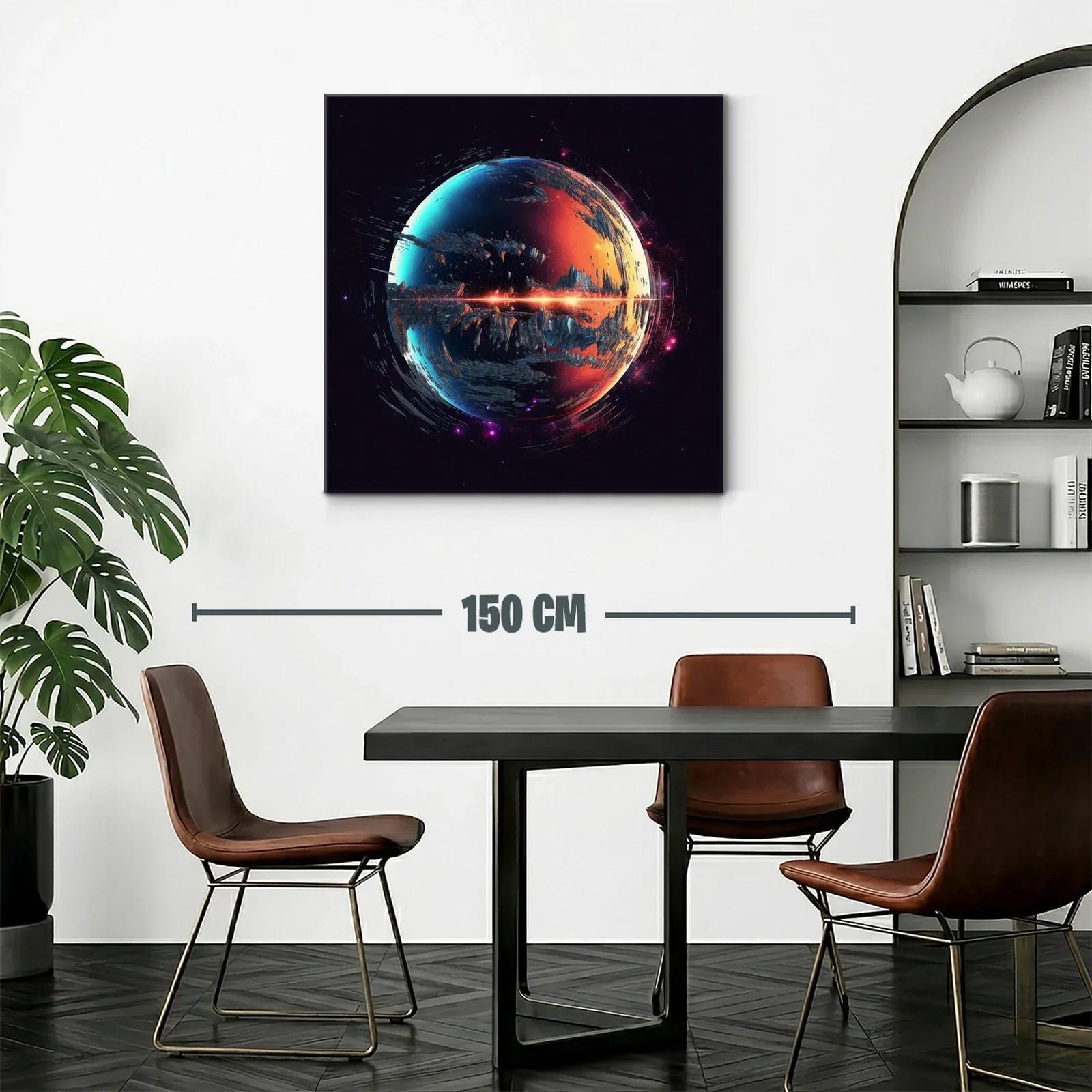 Cuadro abstracto planeta fuego y hielo en galaxia oscura — miniatura 2