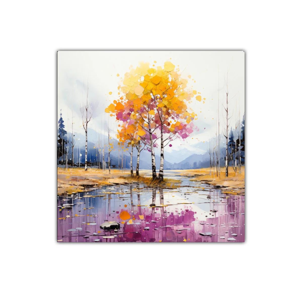 Paisaje otoñal con árboles de tonos cálidos y reflejos — miniatura 1