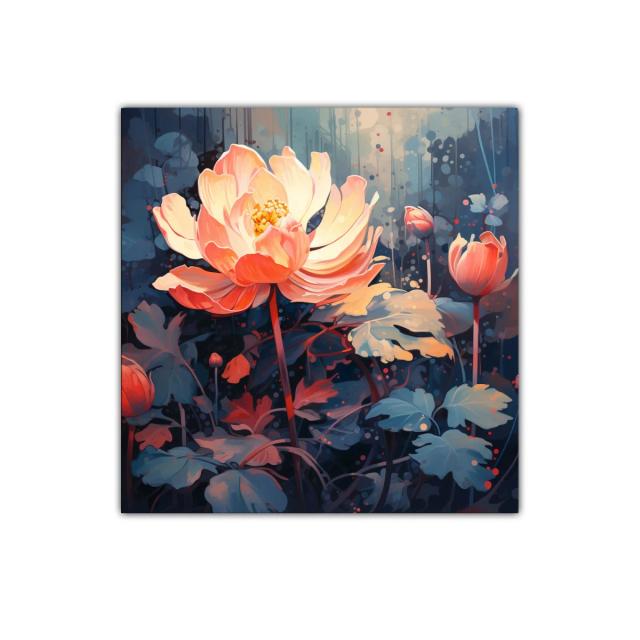 Flor luminosa sobre fondo oscuro con tonos cálidos y fríos