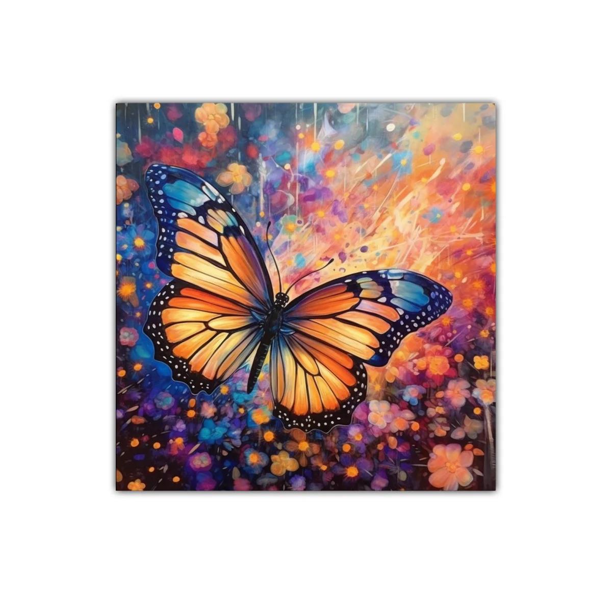 Mariposa vibrante entre flores en colores intensos — imagen principal