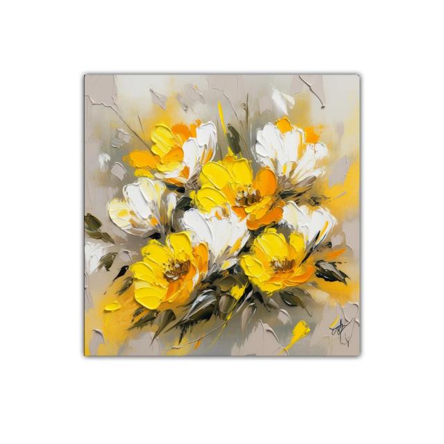 Flores vibrantes en tonos amarillos y blancos con fondo neutro