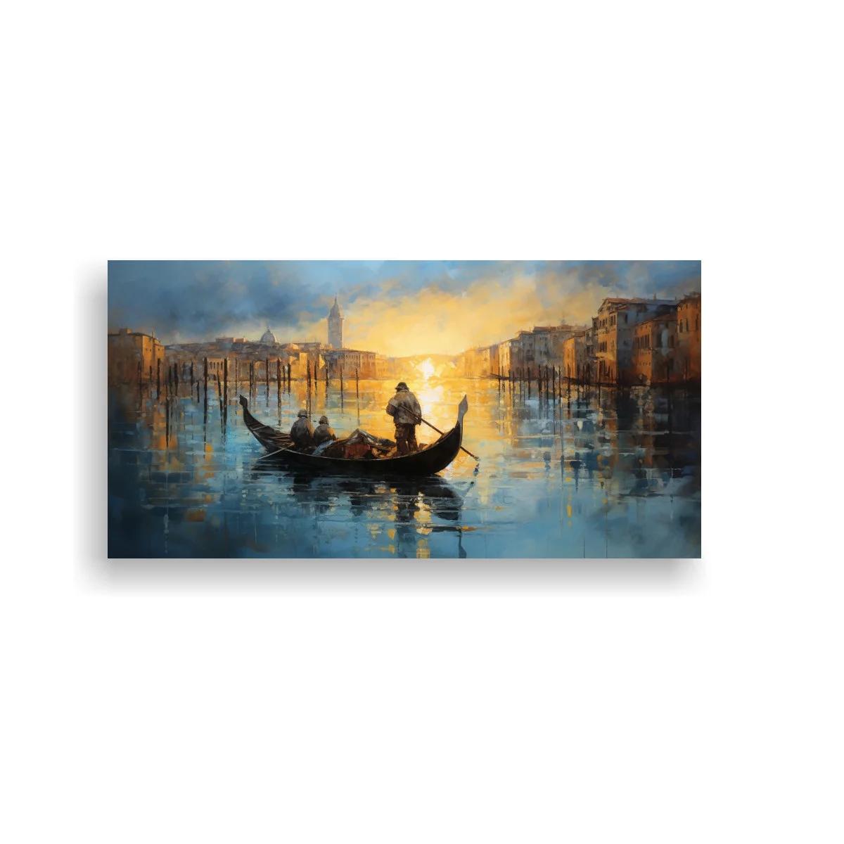 Cuadro góndola veneciana con luz dorada sobre el canal — imagen principal