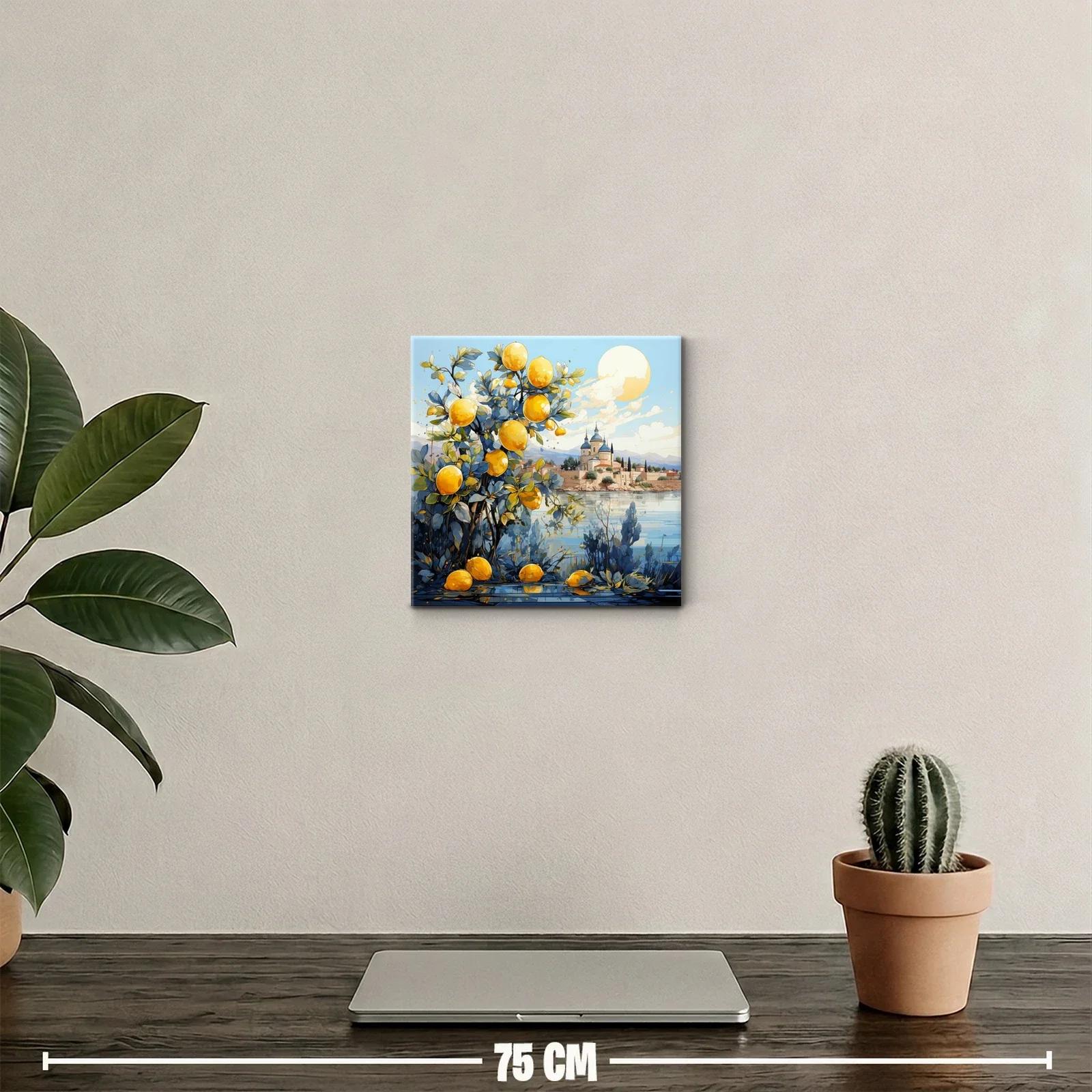 Cuadro decorativo con limoneros y paisaje mediterráneo al atardecer — miniatura 2