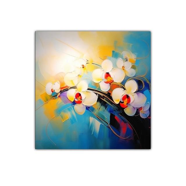 Cuadro moderno con flores blancas y colores vibrantes