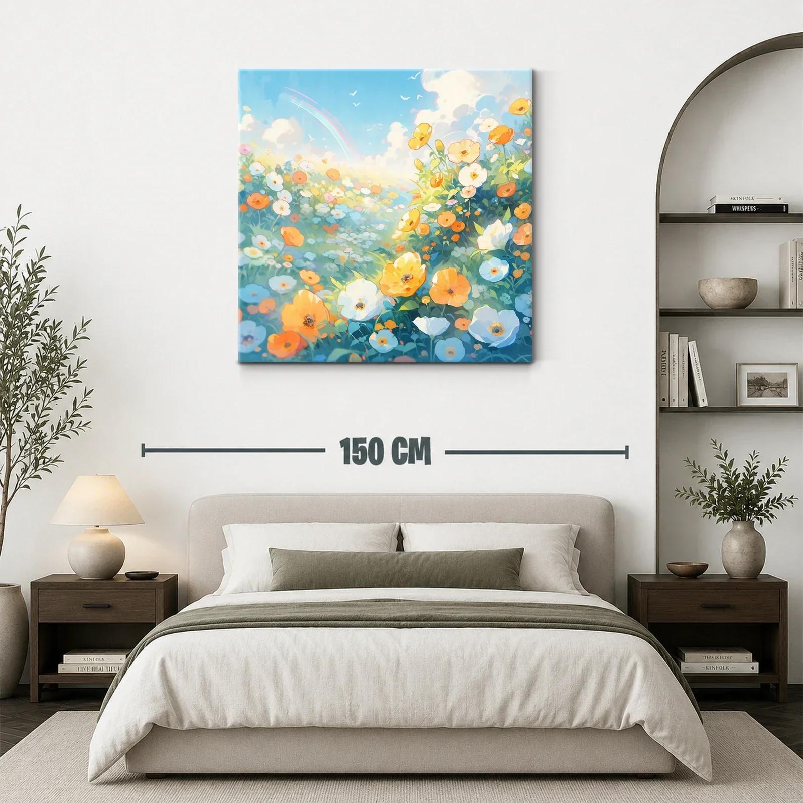 Cuadro paisaje con campo de flores y cielo azul brillante — miniatura 3