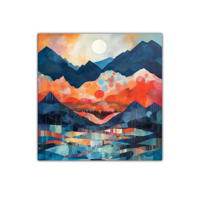 Paisaje de montañas vibrantes con luna llena