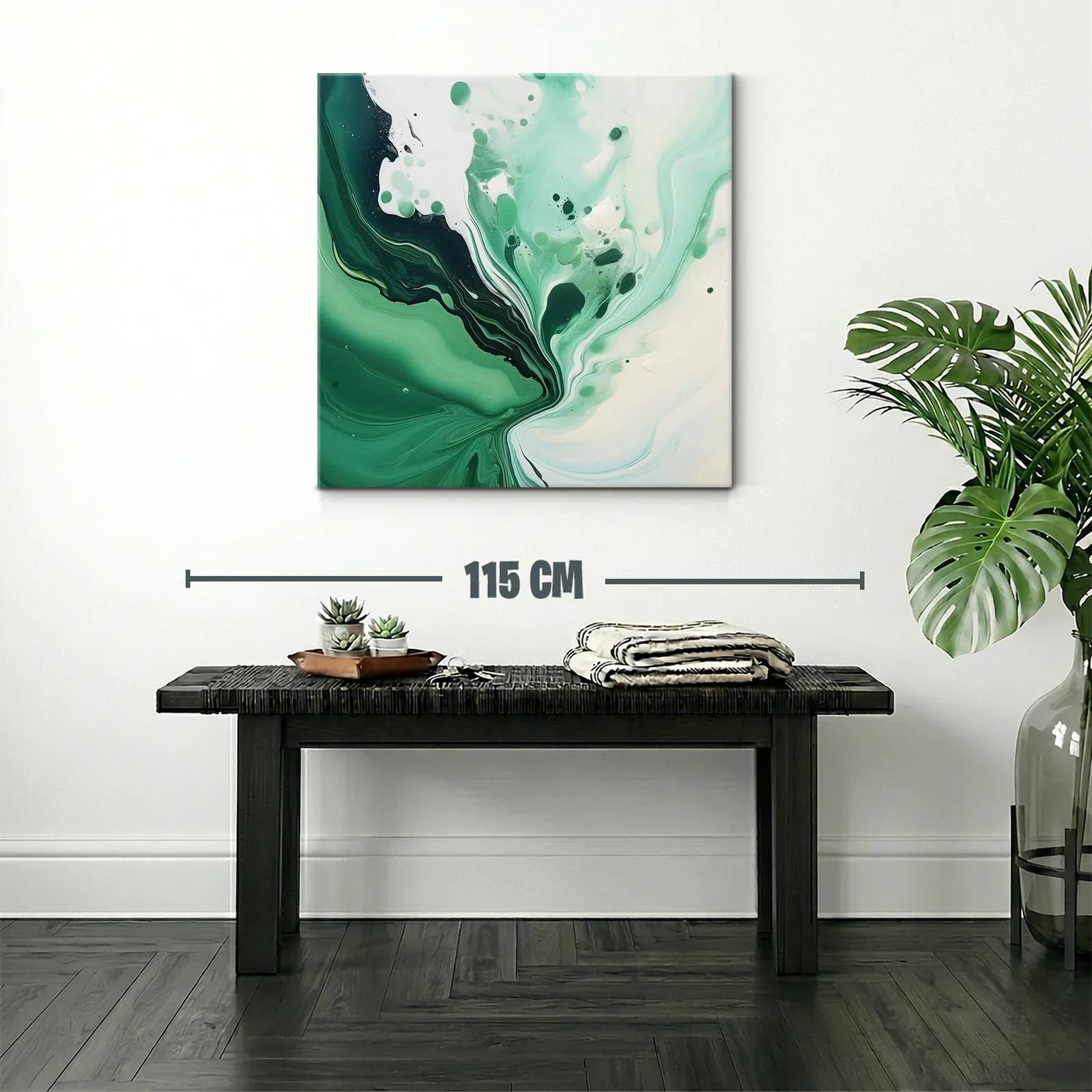 Cuadro abstracto con tonos verdes y blancos fluidos — miniatura 2