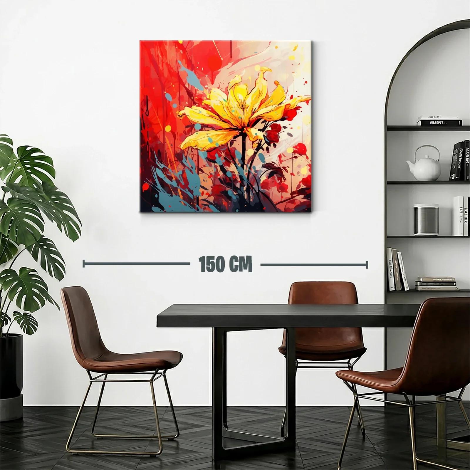 Flor amarilla vibrante con fondo rojo y azul moderno — miniatura 2