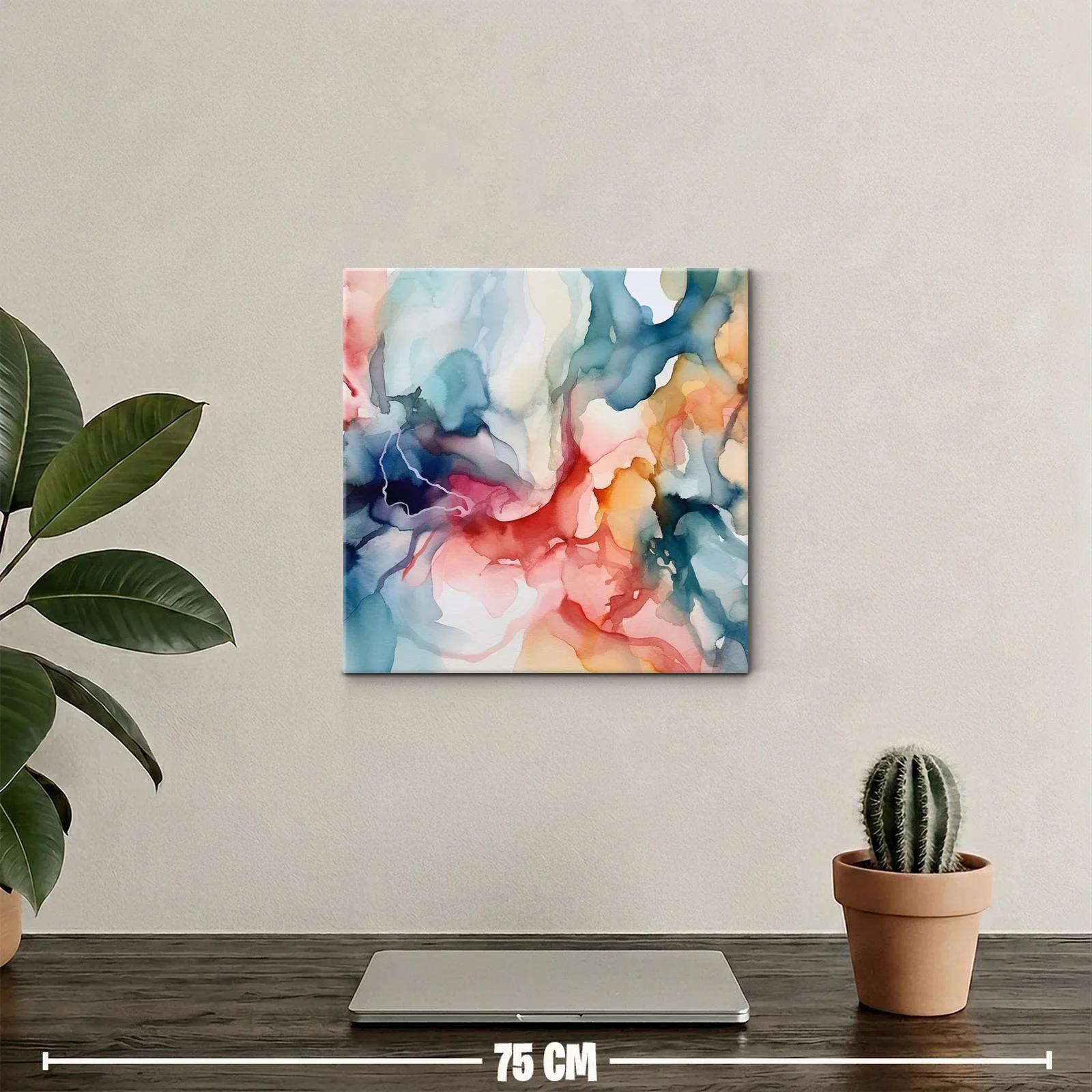 Cuadro abstracto con tonos cálidos y fríos entrelazados — miniatura 2