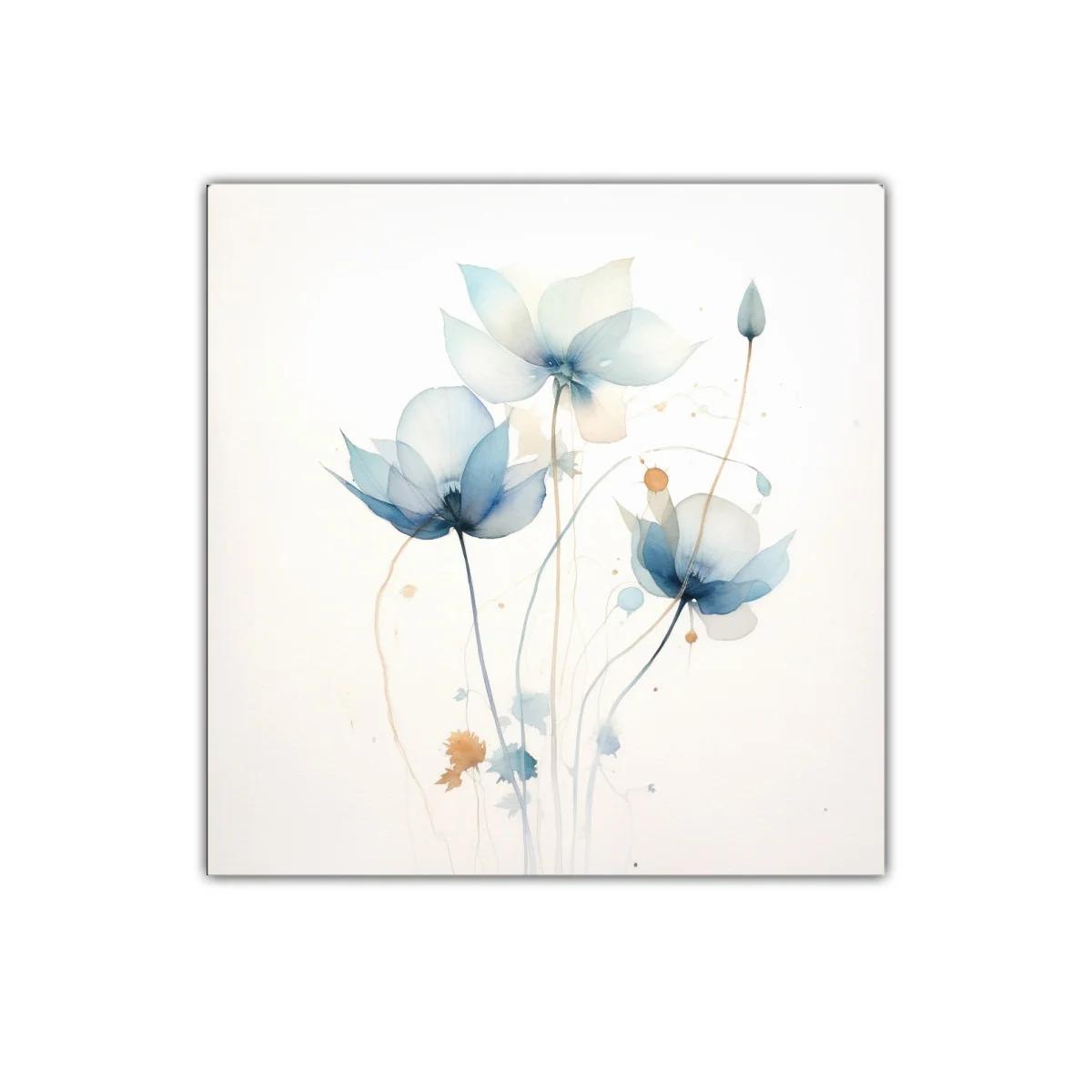 Cuadro floral con tonos suaves en azul y beige