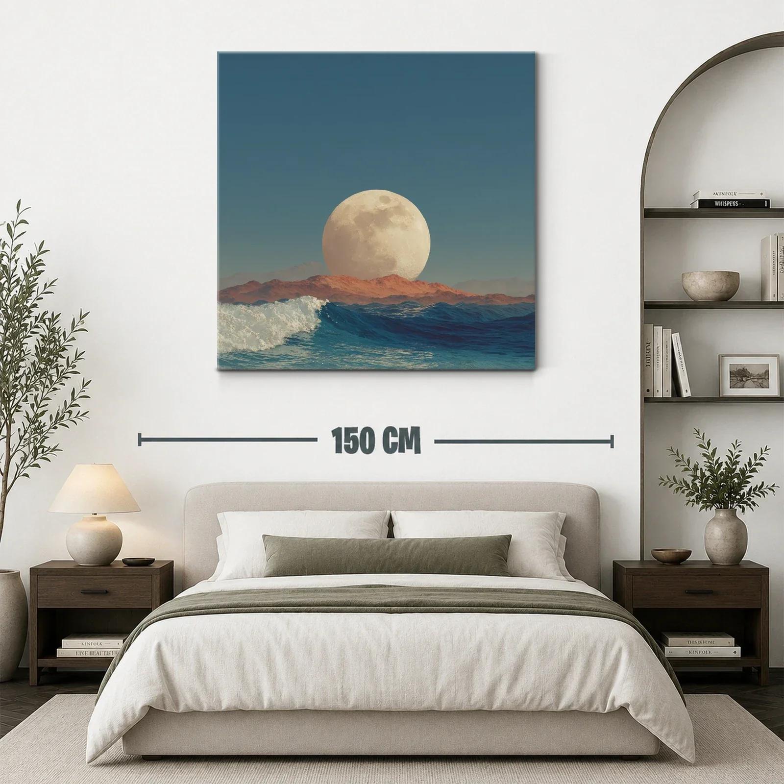 Cuadro con luna gigante sobre horizonte marino al atardecer — miniatura 3