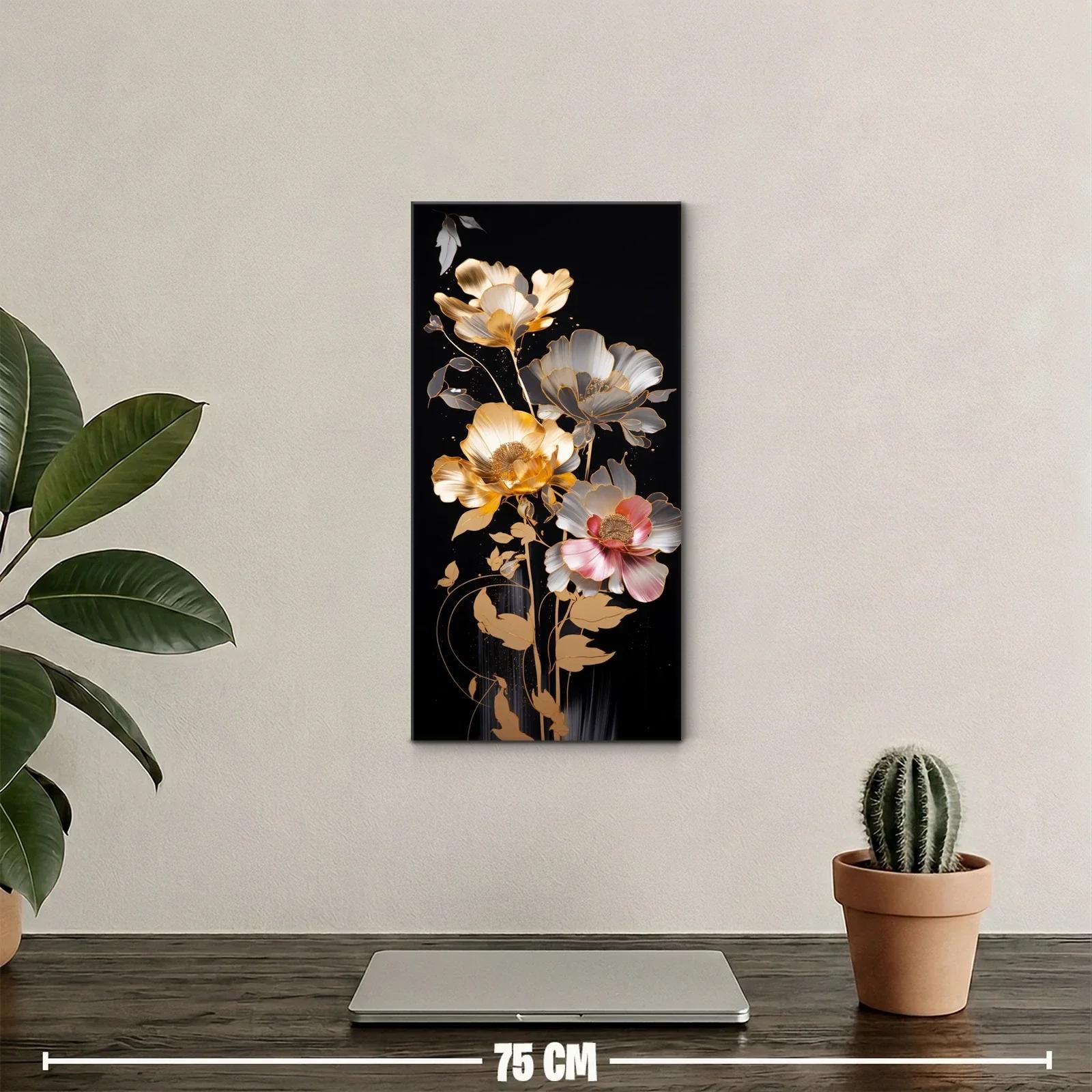 Cuadro flores doradas y rosadas con anillos gráficos — miniatura 2