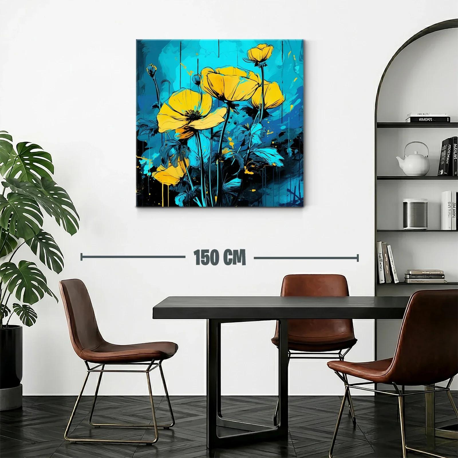 Cuadro floral con tonos vibrantes en azul y amarillo — miniatura 2