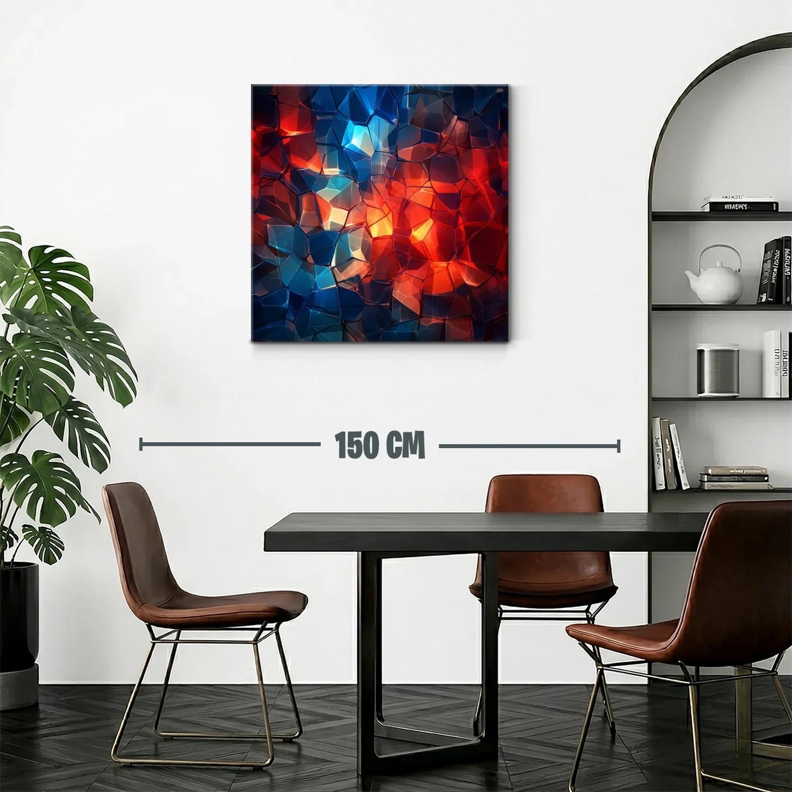 Cuadro abstracto con mosaico de tonos cálidos y fríos — miniatura 2