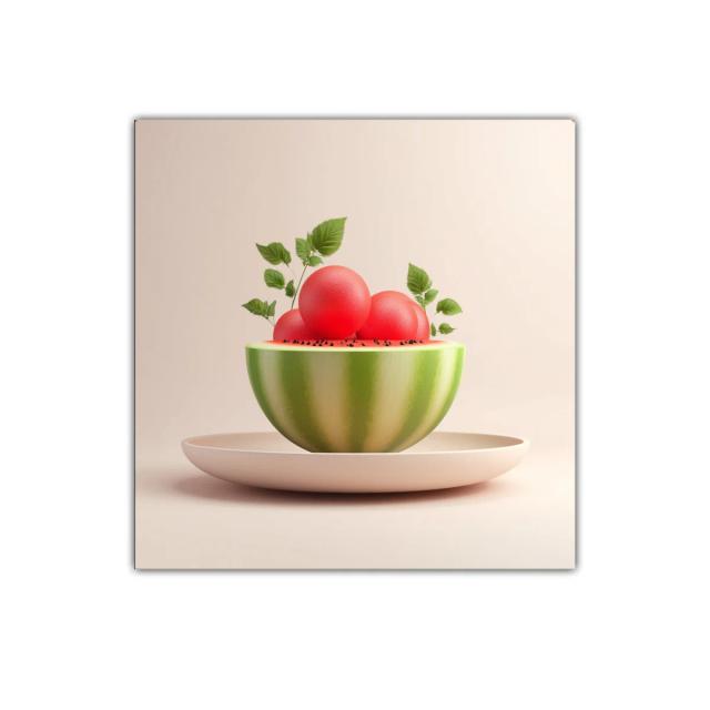 Composición creativa con sandía y esferas rojas