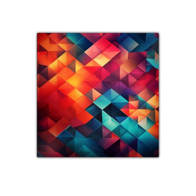 Composición geométrica vibrante con tonos cálidos y fríos