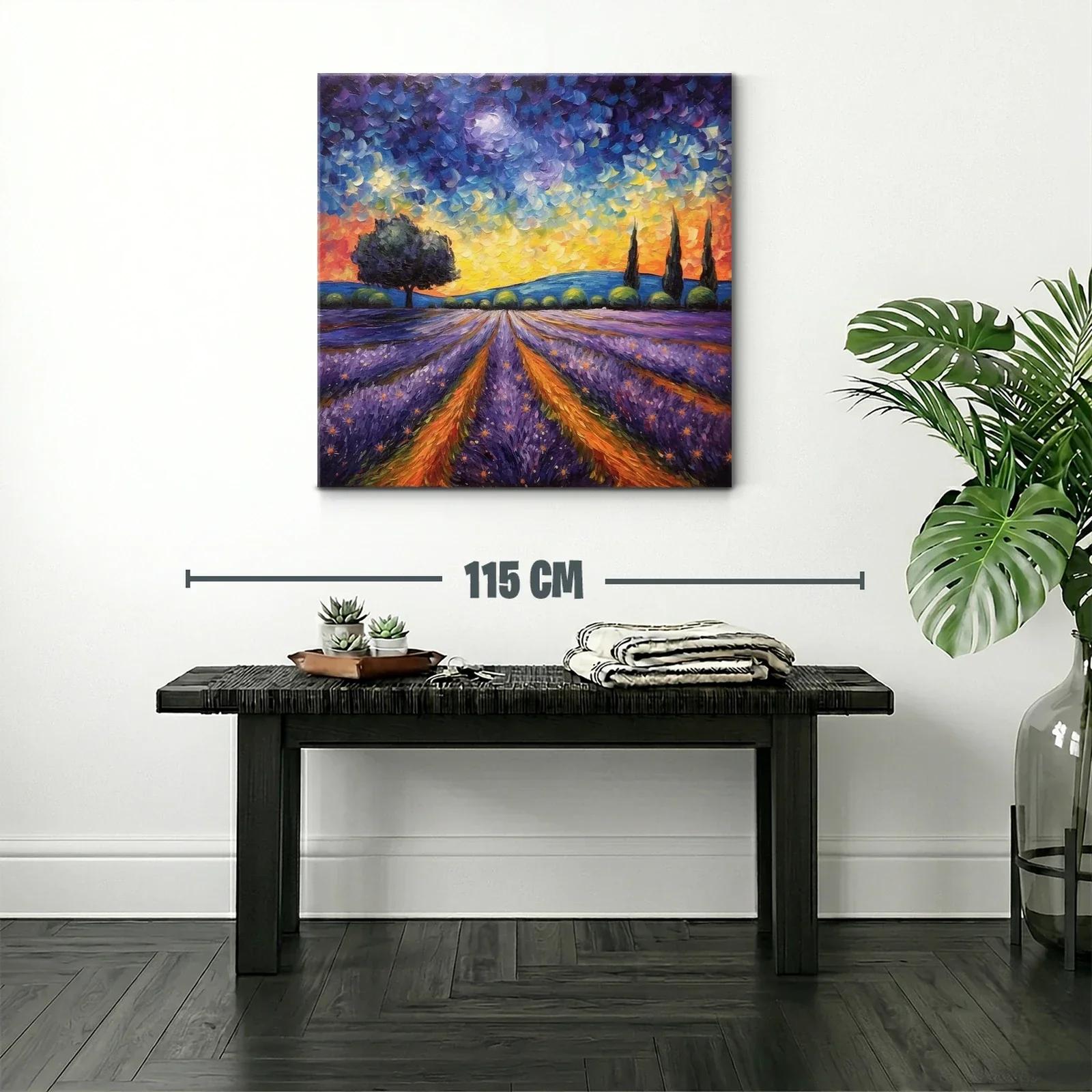 Paisaje de atardecer con campos de lavanda vibrantes — miniatura 2