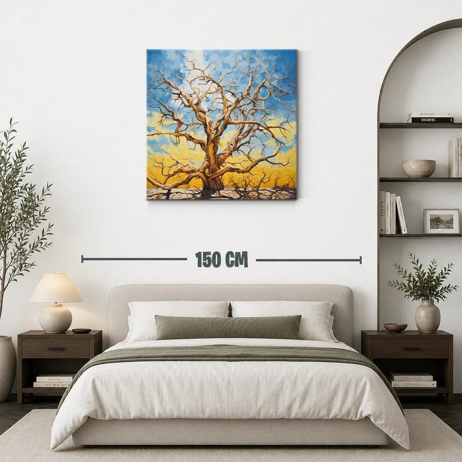Árbol desnudo con cielo vibrante y fondo amarillo — miniatura 3