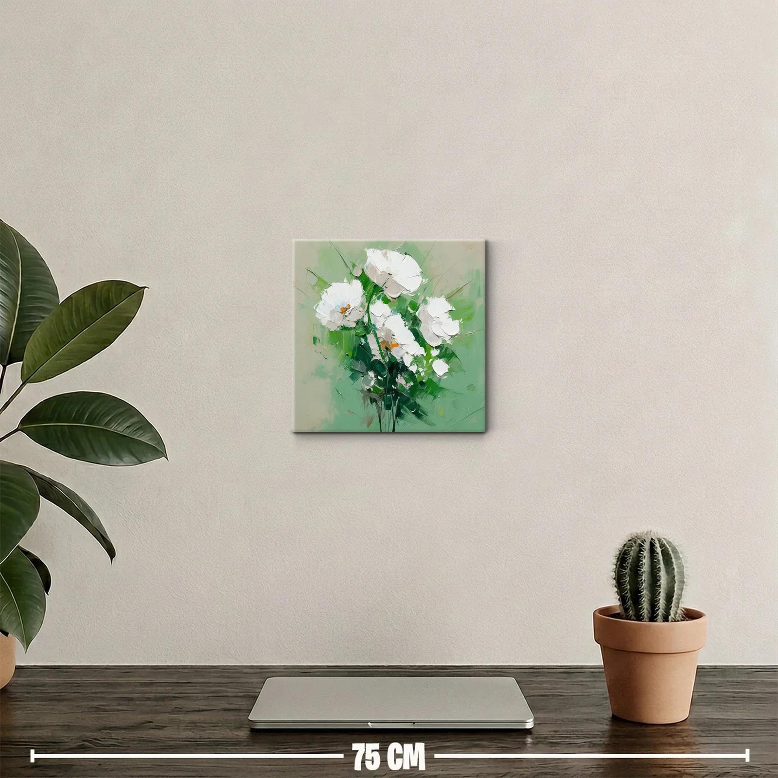 Cuadro flores blancas sobre fondo verde suave — miniatura 2