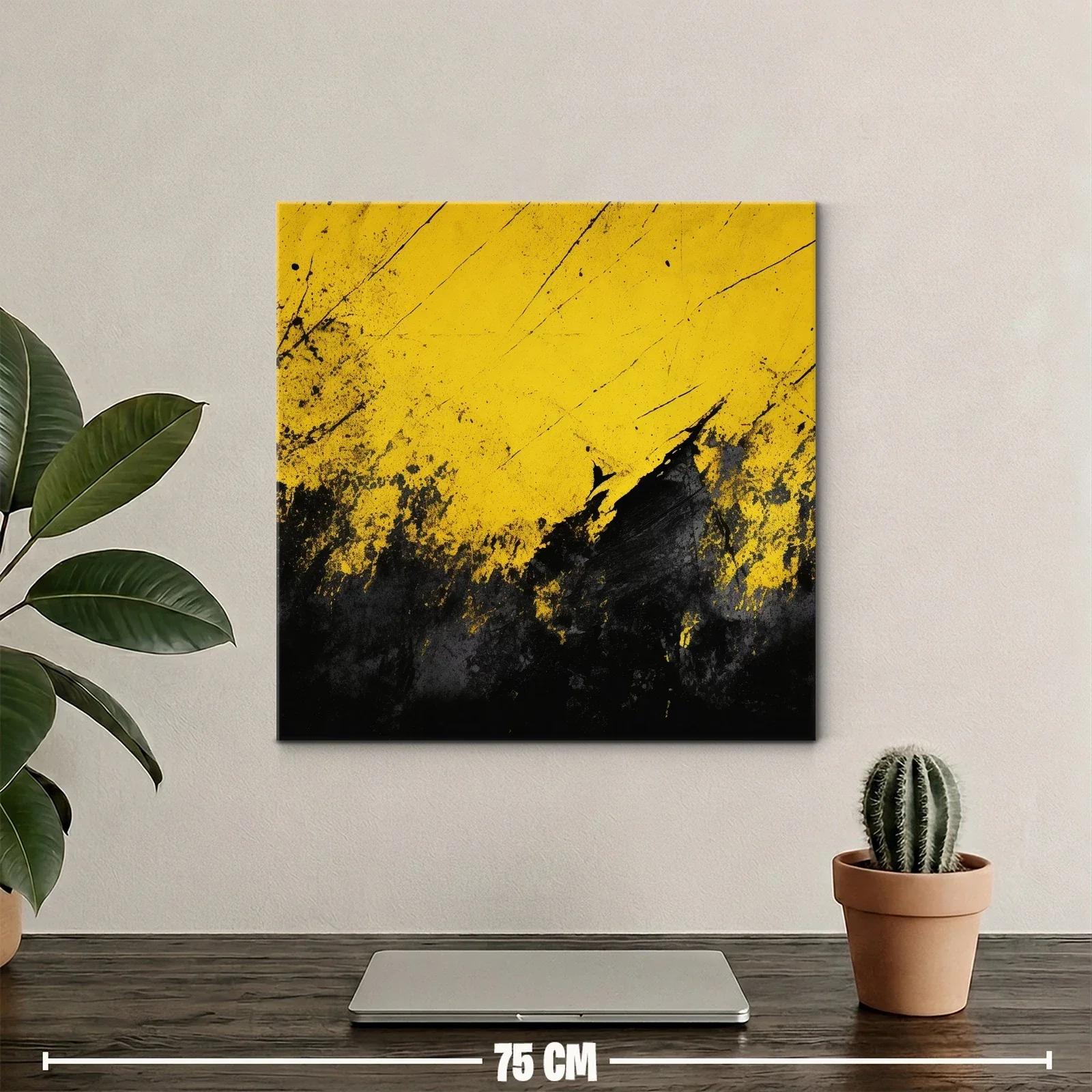Cuadro abstracto con explosión en tonos amarillos y negros — miniatura 2