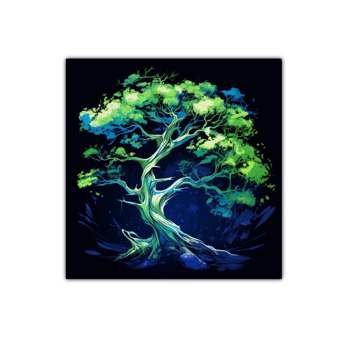 Árbol verde iluminado sobre fondo oscuro para decoración — imagen principal