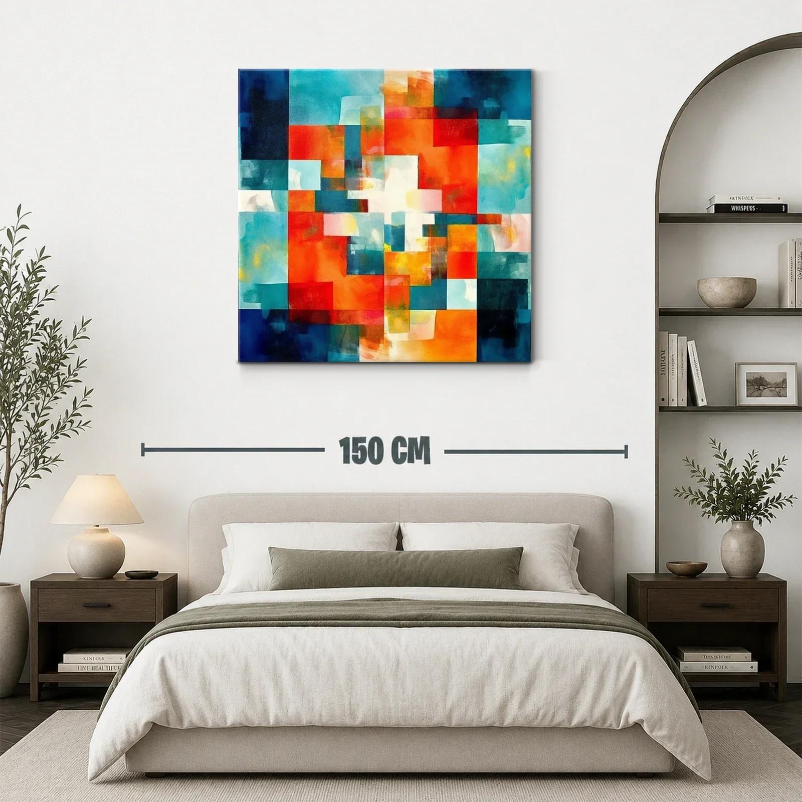 Cuadro abstracto con bloques vibrantes y tonos cálidos — miniatura 3