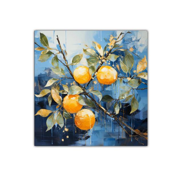 Naranjas vibrantes sobre fondo azul intenso