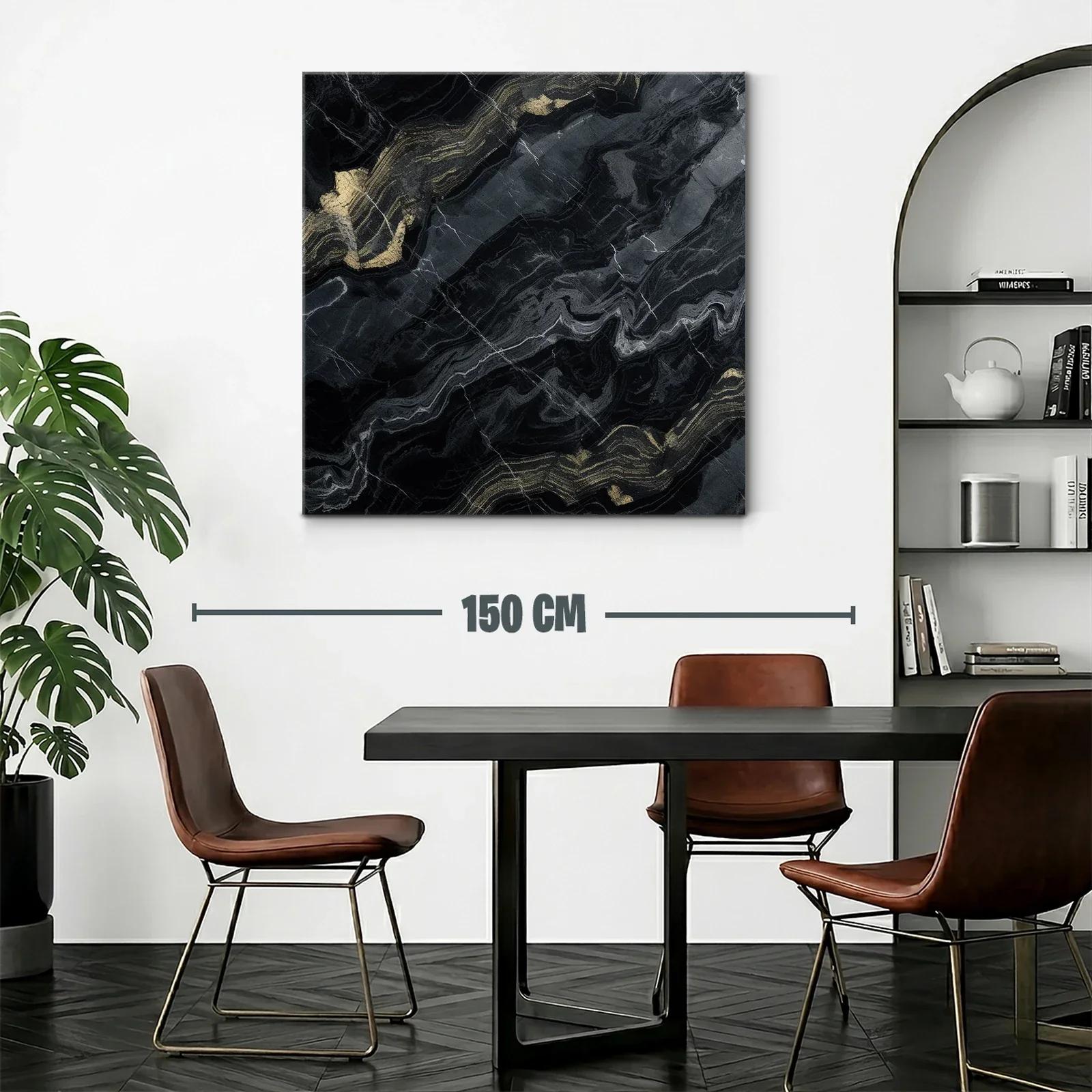Cuadro abstracto con vetas doradas y fondo oscuro — miniatura 2