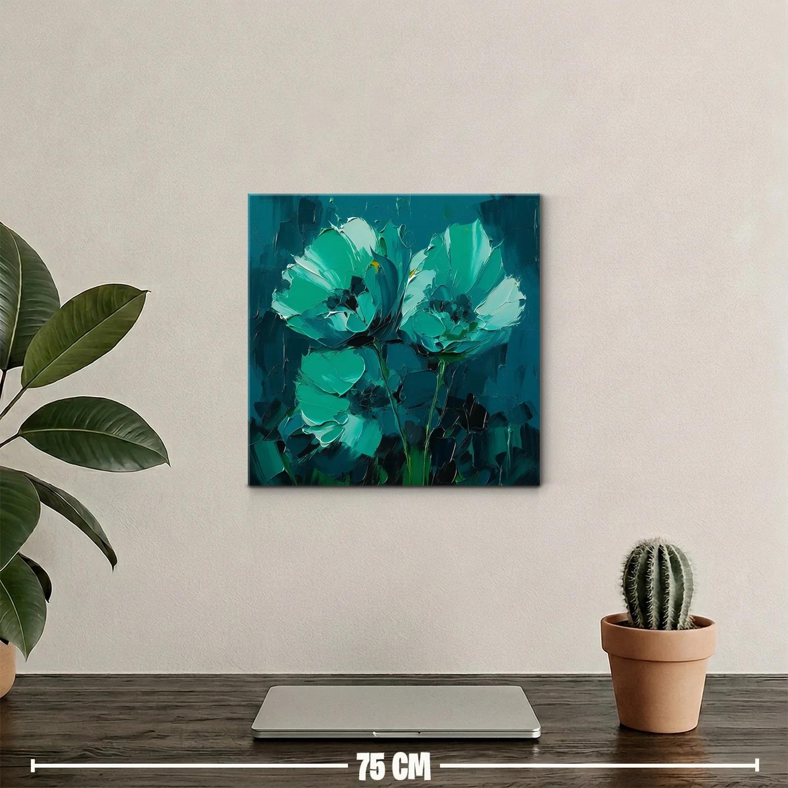 Cuadro floral pintura moderna en tonos verdes y azules — miniatura 2