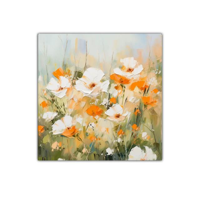 Cuadro decorativo con flores blancas y naranjas vibrantes