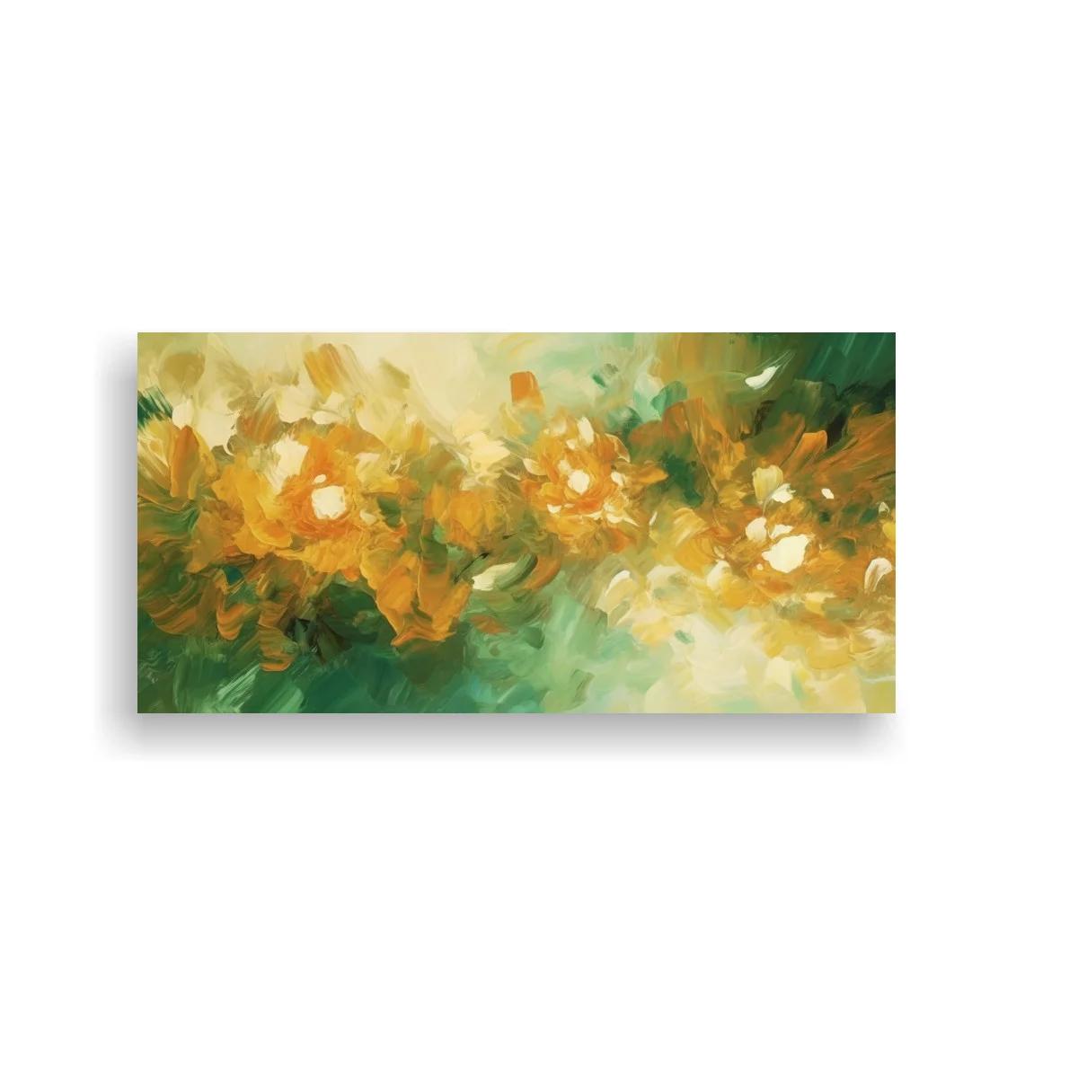 Cuadro flores amarillas abstractas con toques ocres y verdes