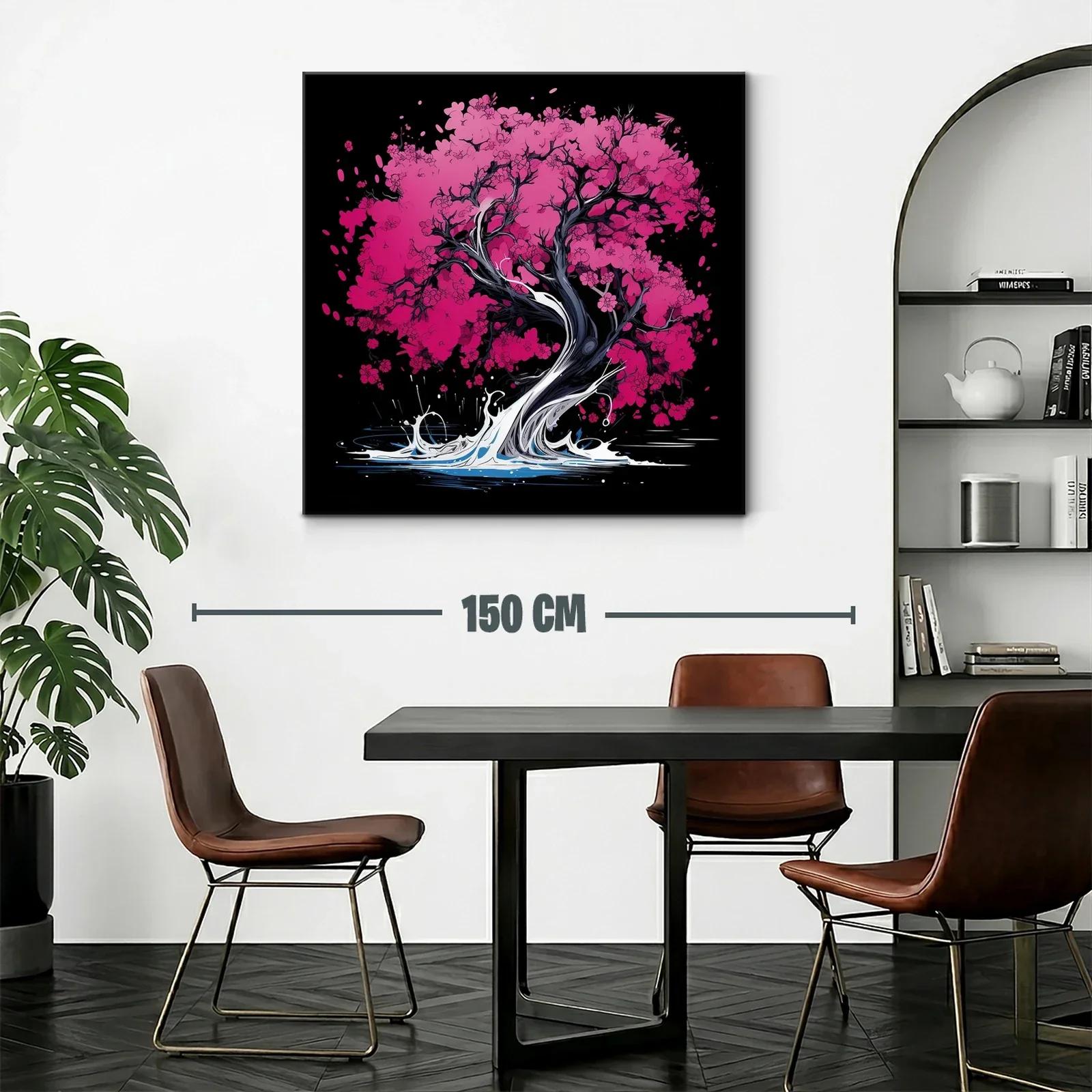 Árbol de flores rosas con base de agua dinámica y oscura — miniatura 2