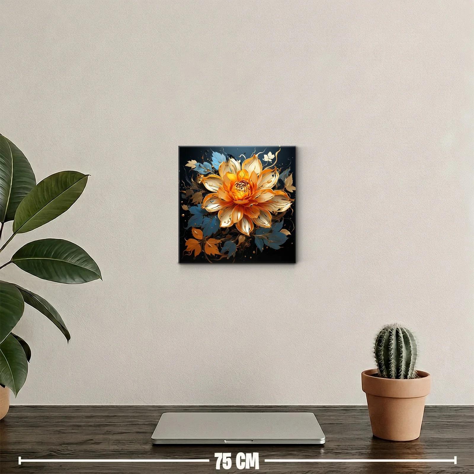 Flor vibrante con hojas en tonos dorados y azul profundo — miniatura 2